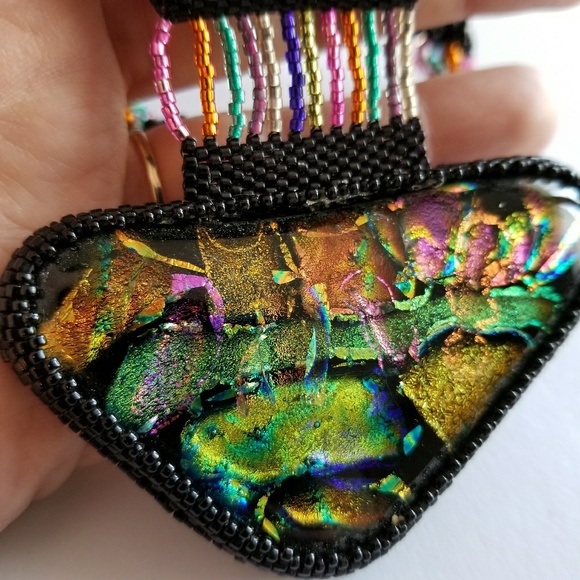 Relisted... Big Handmade Dichroic Glass necklace peyote colorf - Picture 5 of 8